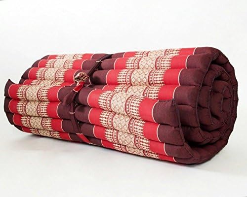 CONSERVE Thailand: Large Roll Up Thai Mattress, Size 69x30x2 inches, Red, black, Elephant Thai Pattern. #010