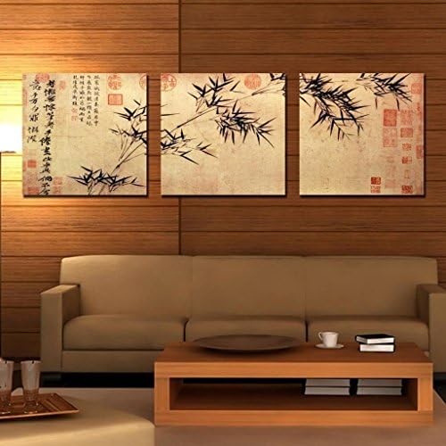 Lemon Tree Art-Large Chinese Painting of Bamboo, Picture Painting on Canvas Print with Stretched and Framed, Ready to Hang, Modern Home Decorations Wall Art set of 3 Each is 40 * 40cm #D07-296