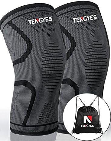 TENGYES Knee Compression Sleeve (1 Pair/sackpack) by Best Knee Support Brace for ACL, MCL, Volleyball, Powerlifting, Basketball, Running, Sports - Knee Sleeves for Women &amp; Men