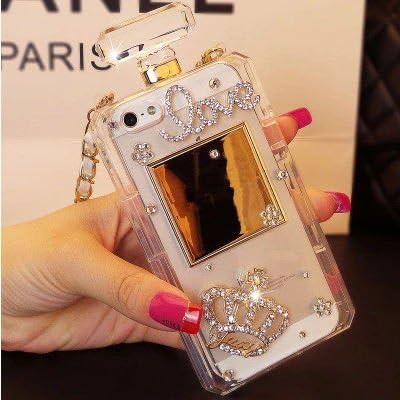 Samsung Galaxy Note 5 Perfume Bottle Case with Chain,3D Crown Luxury Diamond Crystal Handbag Case With Bling (Transparent 1)
