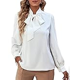 Rooscier Women's Bow Tie Neck Long Sleeve Buttton Cuff Chiffon Elegant Blouse