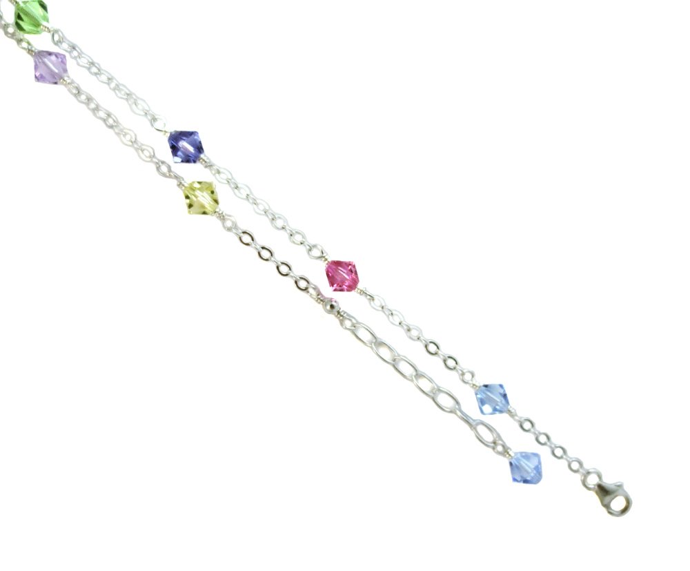 JOSCO Multi-color Crystals with Sterling Silver Anklet