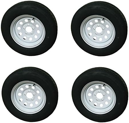4 pack - Rainier ST205/75R15 LRD Radial Trailer Tires &amp; Wheels White Mod w/ Stripes 5-4.5