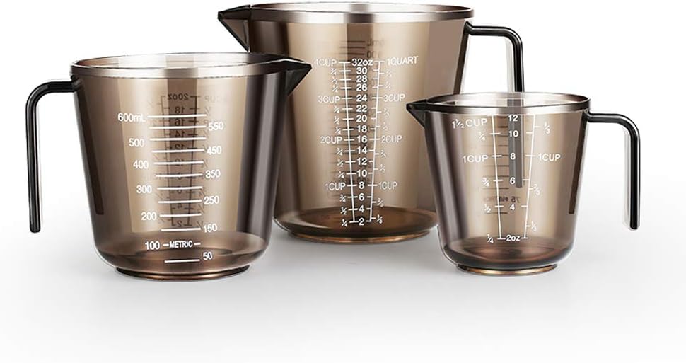 HARVESTFLY Plastic Measuring Jug Set of 3 - BPA Free Measuring Cups 1L 600ML 300ML, Easy to Read Measurements,3 Scale Units - Cook with Accuracy