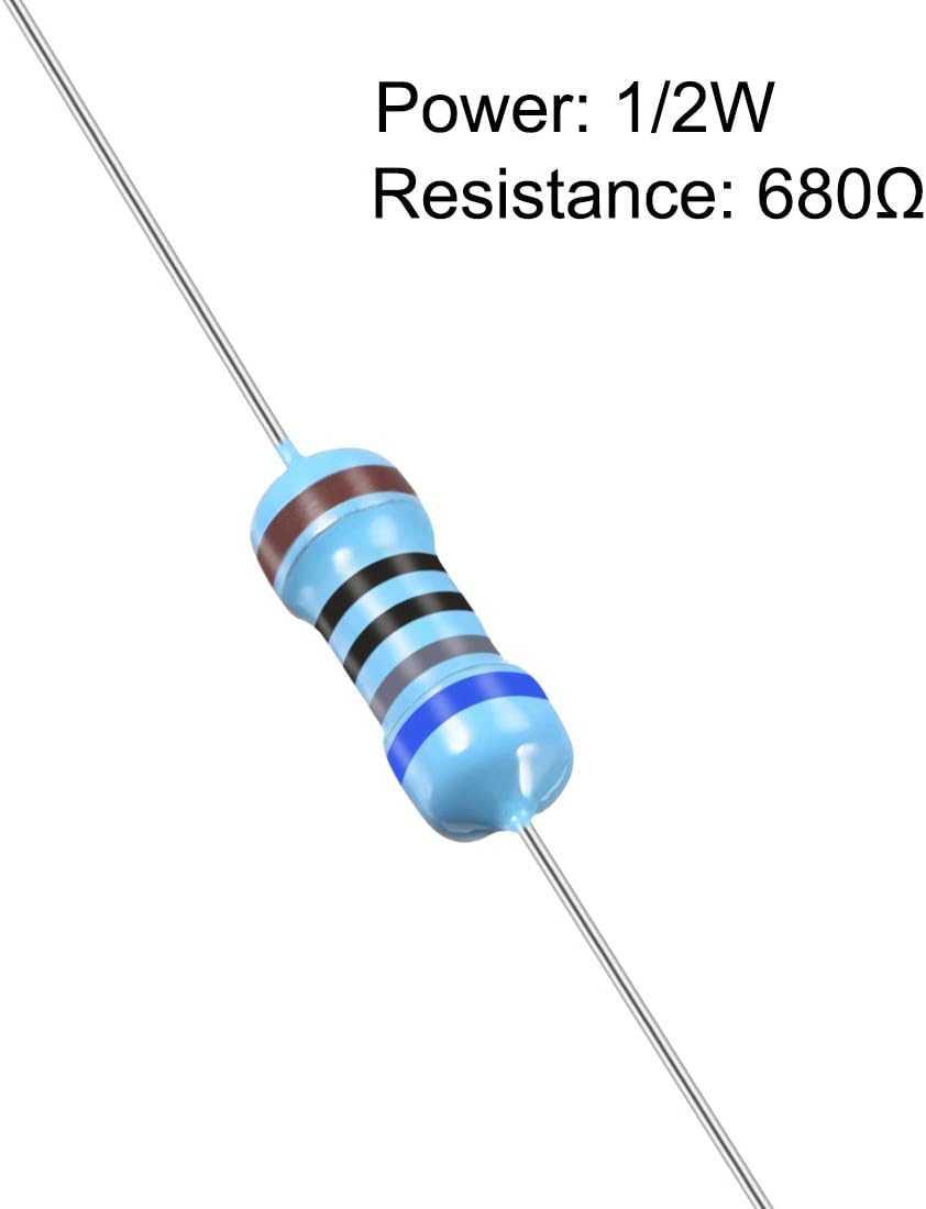 sourcing map 100Pcs 680 Ohm Resistor, 1/2W 1% Tolerance Metal Film Resistors, Lead, 5 Bands for DIY Electronic Projects and Experiments - Image 3