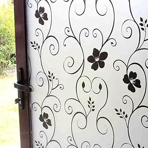 Window Film, Self Adhesive Privacy Window Film Frosted Window Stickers Decorative Glass Window Cling for Home Rental Apartment Living Room Bedroom(45200CM,black)