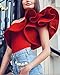 Women Summer Irregular Ruffles Sleeveless One Piece Bodysuit Leotards Rompers (S, Red-2)
