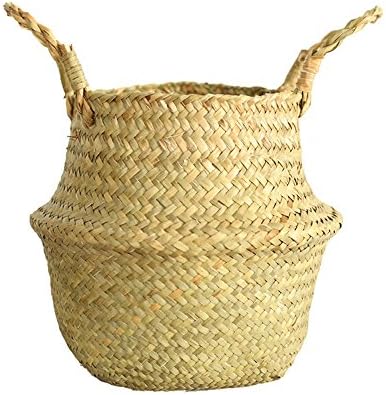 Miss Fortan Natural Seagrass Belly Basket, Seagrass Planter for Home Organization with Handles, Large Storage Laundry Basket, Storage, Laundry, Picnic, Plant Pot