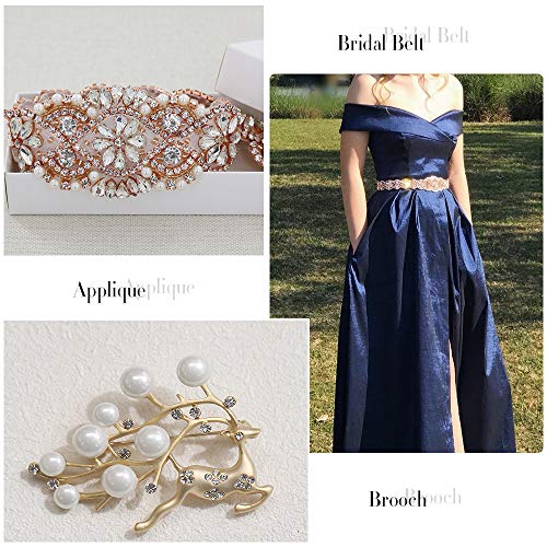 Bridal Dress Sash Rose Gold Crystal Applique with Clear Rhinestones for Wedding Belt Bridal Beaded Applique Wedding Applique - Thumbnail 3