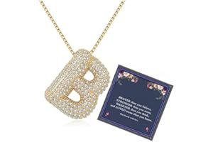 LIU JUN Bubble Letter Necklace Gold For Women, Cubic Zirconia Balloon Initial Alphabet Pendant 18k Gold Plated Dainty Statement Teen Girls Gift Jewelry