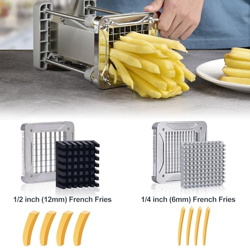 Sopito Professional French Fries Cutter Stainless Steel with Blades 12 x 12 mm and 6 x 6 mm, for Potatoes, Cucumbers, Carrots