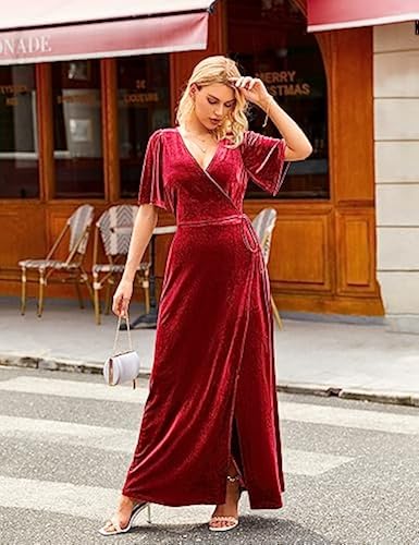 MEROKEETY Women's Velvet Maxi Dress 2024 Boho Wrap Cocktail Party Wedding  Guest Formal Dresses