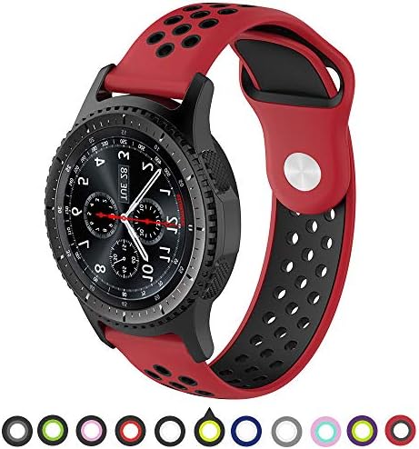 Willibill Gear S3 Bands Soft Silicone Replacement for Band Samsung Gear S3 Frontier/Classic Smart Watch/Huawei Watch 2 Classic Smartwatch (Black-red, Large)