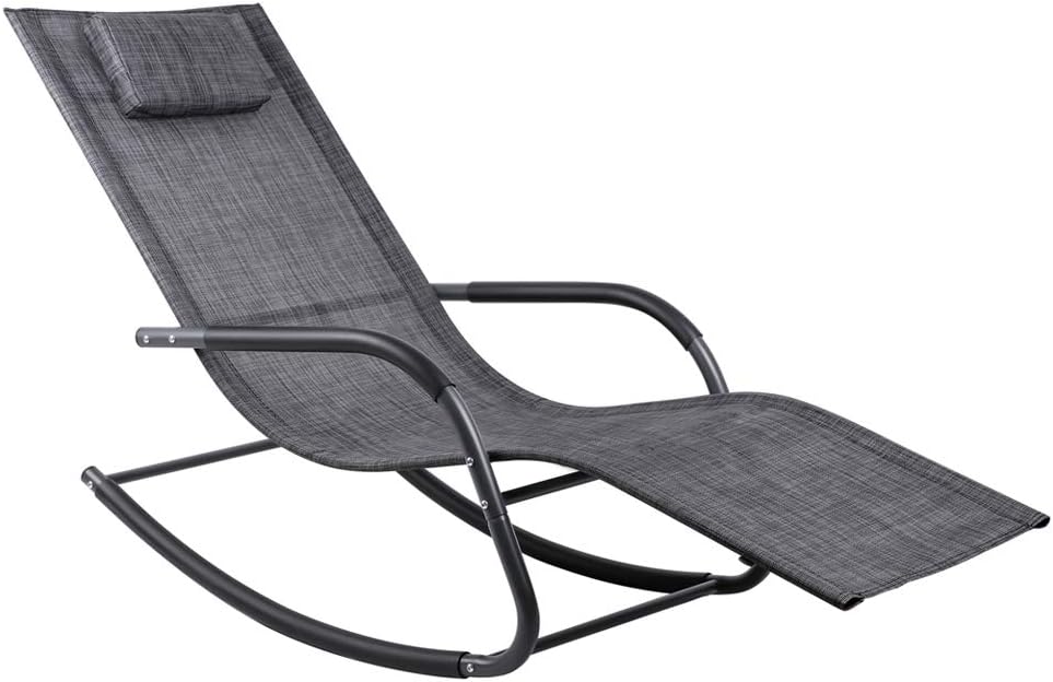 Wostore Rocking Lounger Patio Chaise Sunbathing Chair with Recliner Movable Sleep Bed Included Pillow and Breathable Texteline Farbic-Camouflage Grey: Kitchen & Dining