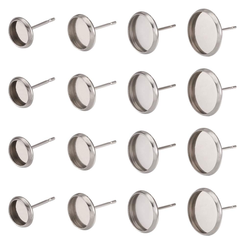 Craftdady 80Pcs Stainless Steel Stud Earring Blank Tray Cabochon Setting Post Cup Fit for 6mm/8mm/10mm/12mm