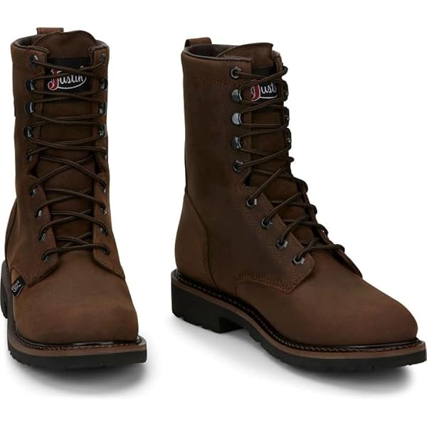 Amazon.com | Justin Livestock 8'' Men's Round Toe Work Boot, Durable  Leather, Slip-Resistant Sole, Comfortable Fit for All-Day Wear, Aged Brown  - 6 D