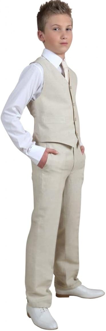 Costume Lin Gilet Et Pantalon Pour Garcon Chic Elegant Pour Ceremonie Beige 10 Ans Amazon Fr Vetements Et Accessoires