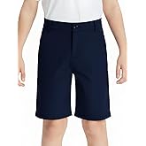 DEVOROPA Youth Boys Golf Dress Shorts Flat Front Adjustable Waist Kids Uniform Khaki Chino Causal Athletic Shorts Pockets