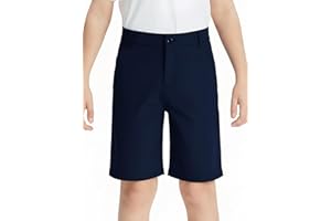 DEVOROPA Youth Boys Golf Dress Shorts Flat Front Adjustable Waist Kids Uniform Khaki Chino Causal Athletic Shorts Pockets