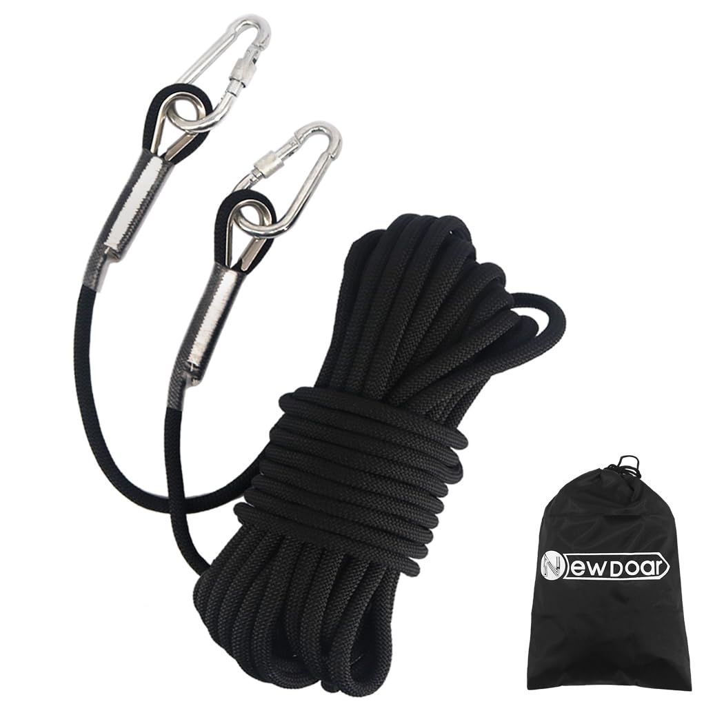 NewDoar 18KN Static Climbing Rope 10mm(3/8in) Accessory Cord Equipment 33FT(10M), 66FT(20M) 98FT(30M) 165FT(50M) Escape Rope Ice Climbing Equipment Fire Rescue Rope-Black/10M