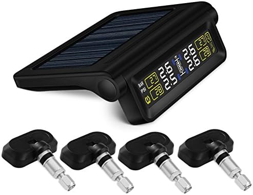 Chefcoco Auto TPMS Tire Pressure Monitor System, Digital Tpms System, Solar Power Wireless LCD Display,Tire Pressure Gauge with 4 Internal Sensors for Home Car (NF)