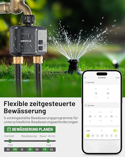 Irrigation Computer WLAN 2 Outputs: Easy Garden Watering with App & Language, 5 Individual Irrigation Plans, Smart Water Control for Lawn Sprinkler & Automatic Garden Irrigation System
