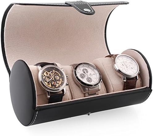 Homitex Travel Leatherette Roll Watch Storage Organizer for 3-Watch Perfect Gift Black