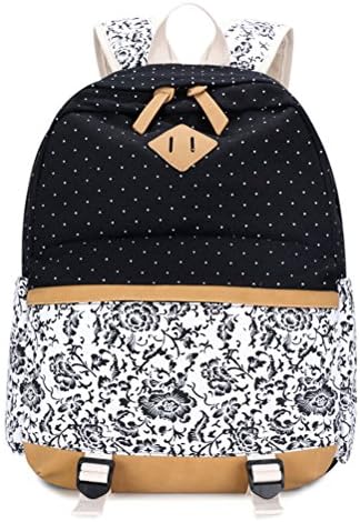 Winerbag Dot Canvas Printing Women Backpack School Bags For Teenager Girl 15.6 Inch Laptop Student Bag Rucksack Female Black