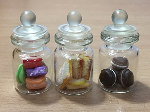 3pc Miniature Cookie Cake Food Candy Dollhouse Cake in Clear Glass Mini Bottle fruit Food #MF011