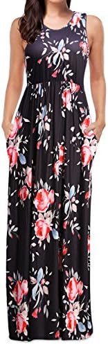 Mulysaa Women's Sleeveless Floral Print Maxi Dress Tank Top Casual Long Dresses with Pockets
