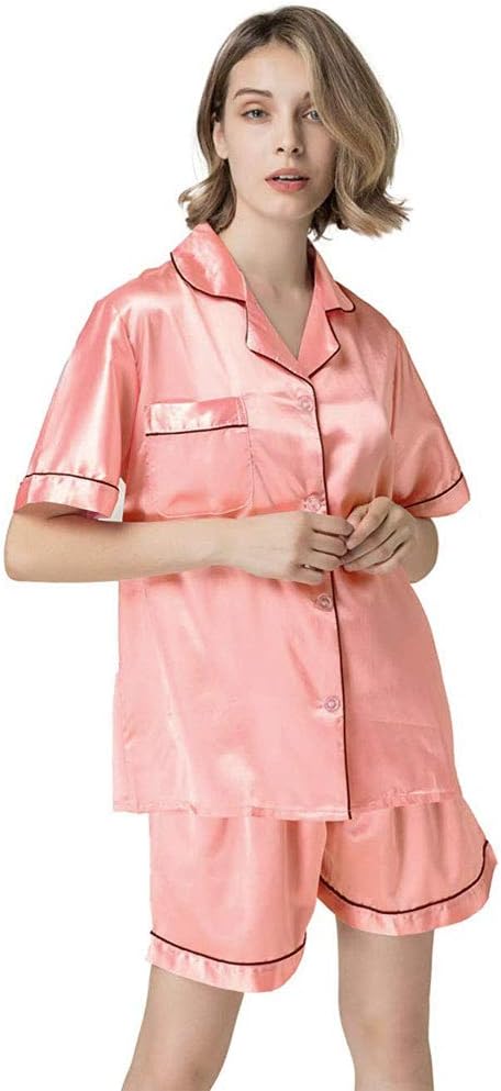 NANJUN Women's Silky Satin Pajamas Sleepwear Short and Long Button-Down Pj Set