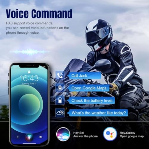 Motorcycle Bluetooth Headset Communicaton System Fodsports FX6 Helmet Intercom 1000m 6 Riders Group Motorbike Intercom Universal Bluetooth Motorcycle Helmet Voice Dial/Usable On Charge (2 Pack FX6)