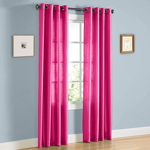 Awad Home Fashion 2 Piece Solid Faux Silk Grommet Window Curtain Treatment Panel Drapes 55" X 63", Hot Pink