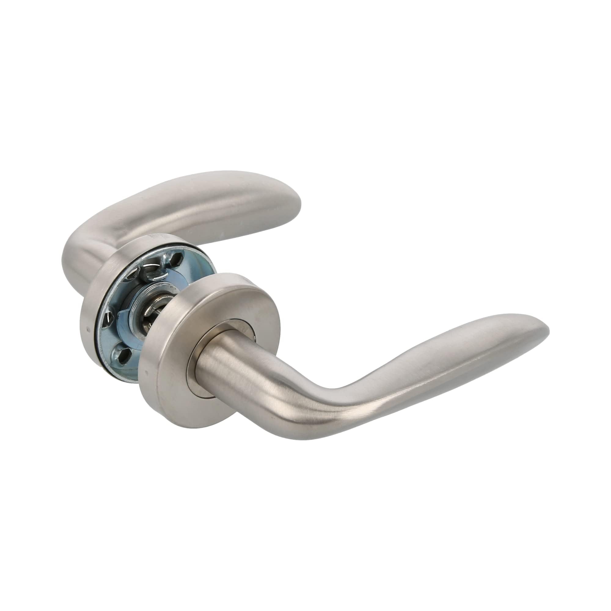Amig - Set of Handles with Interior Rosette for Doors | Mod. Tara | Ø 53 mm | 8 mm Square | Elegant and Simple Design | Matte Silver Stainless Steel