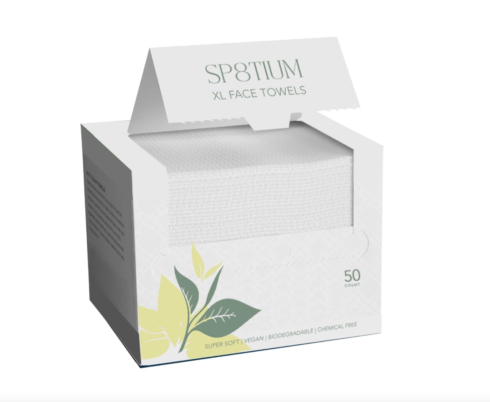 SP8TIUM Disposable Face Towels XL, 50 Count, Ultra Soft Biodegradable Dry Wipes, Chemical Free Makeup Remover Face Wipes, Lint Free Skincare, Vegan