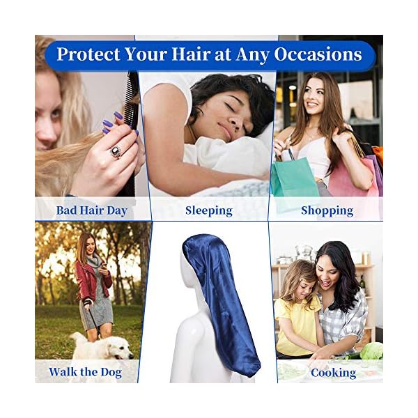 Long Satin Bonnet Sleep Cap, 3 Pcs Extra Large Sleeping Night Caps Hat Loose Cap Bonnets, Adjustable Elastic Band Head…