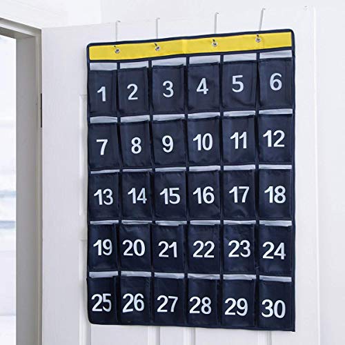 Tamicy Digital Numbered Classified Bags - 30 Pockets Classroom Conference Room Mobile Phone Storage Bags Personal Belongings Organizer Pocket Calculator Holders with Hooks.