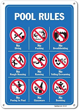 Fuxell Pool Signs - Pool Rules Sign with Graphics- Large 12 X 16 Tin, for Indoor or Outdoor Use