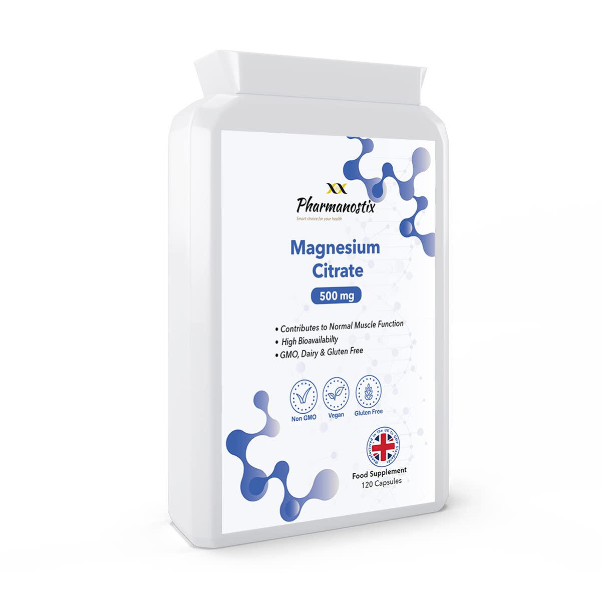 Pharmanostix Magnesium Citrate Capsules, Vegan Friendly Capsules, Providing 150 mg High Absorption Active Elemental Magnesium, Highly Bioavailable UK Manufactured (120 Capsules 500 mg)