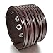 INBLUE Men's Alloy Genuine Leather Bracelet Bangle Cuff Brown Silver Tone Black White Adjustable