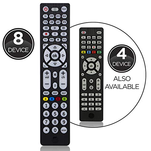 GE Universal Remote Control, Backlit, For Samsung, Vizio, LG, Sony, Sharp, Roku, Apple TV, RCA, Panasonic, Smart TVs, Streaming Players, Blu-ray, DVD, Simple Setup, 8-Device, Big Buttons, Black, 37123