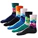 JOGAL Mens Color Dress Socks Funny Colorful Rainbow Argyle High Fun Sock,Multicolors,One Size (5 Pack)