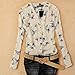 YANG-YI Clearance Women's Fashion Elegant Bird Print Blouse Long Sleeve Casual Slim Shirts