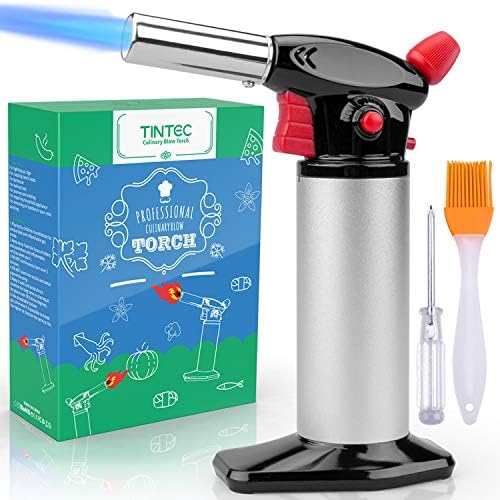 Cooking Torch Lighter, Tintec Chef Culinary Blow Torch Large Capacity, Butane Refillable, Flame Adjustable (MAX 2500°F) with Safety Lock for Cooking, BBQ, Baking, Brulee, Creme, DIY Soldering& more