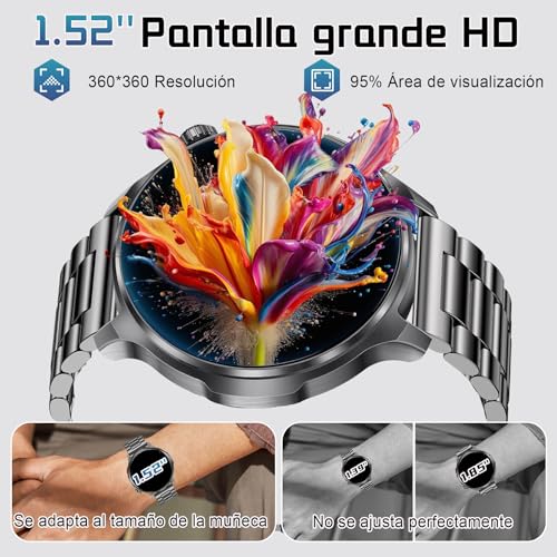 Men's Smart Watch with Calls, 1.52 Inch Smartwatch with Heart Rate Monitor SpO2 Sleep Monitor Pedometer, 100+ Sports Modes, Large 1000 mAh Battery, Activity Bracelet for Android iOS (Black)