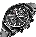 OCHSTIN Aviator Mens Military Chronograph Watch Black Leather Band Date Quartz Analog Pilot Watches