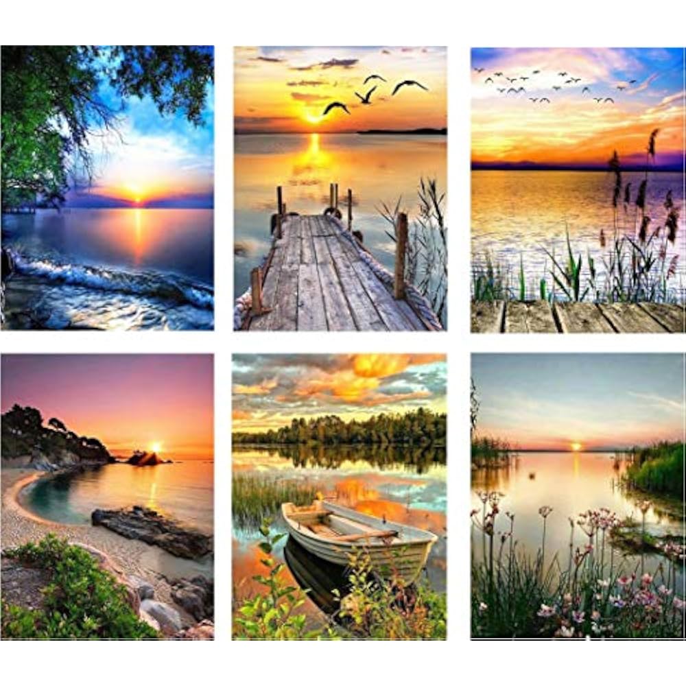 SIIYIX 6 Sets 5d Full Drill Diamond Painting Art Dotz By Numbers Beach