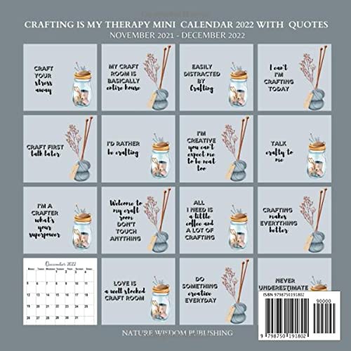 Crafting Is My Therapy Calendar 2022: Mini Monthly Planner 14 Months With Funny Craft Quotes: Publishing, Nature Wisdom: 9798750191802: Amazon.com: Books