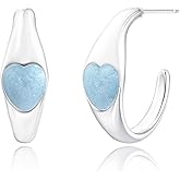 Desnuage Silver Half Hoop Light Blue Heart Earrings Hypoallergenic Dainty Cute Earrings for Women Trendy Gifts for Girlfriend