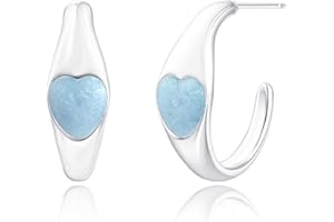 Desnuage Silver Half Hoop Light Blue Heart Earrings Hypoallergenic Dainty Cute Earrings for Women Trendy Gifts for Girlfriend